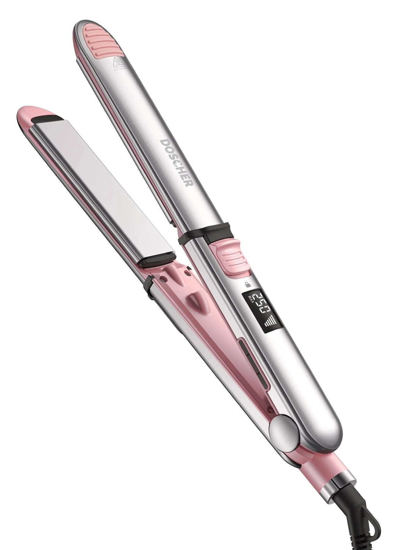 DOSCHER Titanium Hair Straightener and Curler 2-in-1 Flat Iron with LCD Display and Adjustable Heat (Professional Styling Tool, 250¡ãC) hkh5g