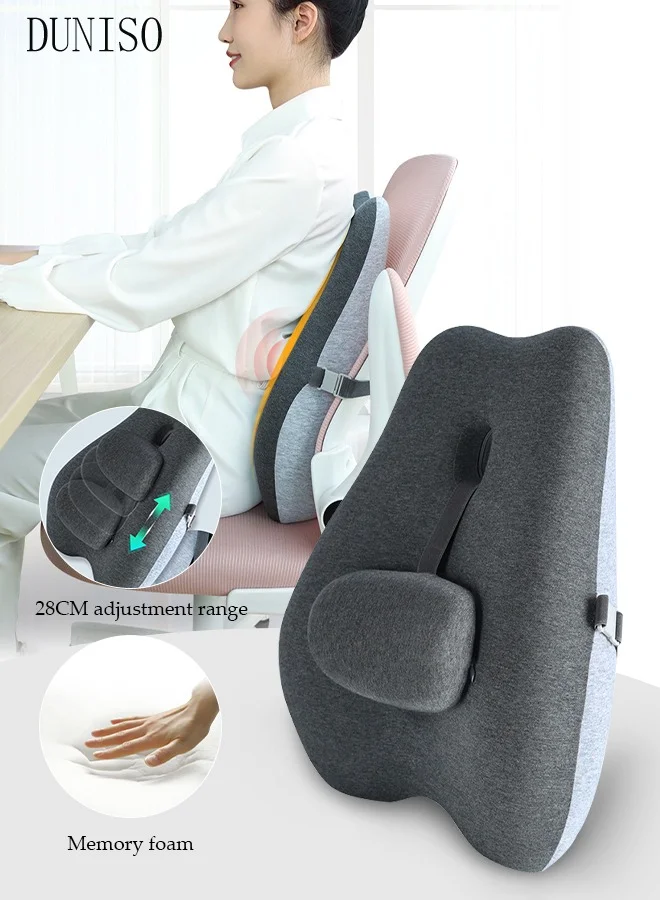 DUNISO Ergonomic Memory Foam Lumbar Support Pillow Adjustable Back Cushion for Office Chair and Car (Premium Fabric, 40x35x10 cm) l9mea
