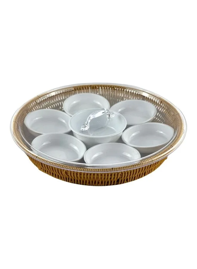 AFAQ Premium Metal Breakfast Tray Serving Platter (Brown, 35x35x7cm) wp9dj