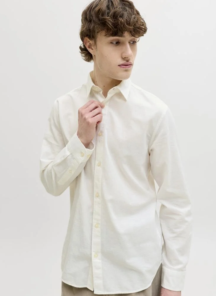 JACK & JONES Linen Blend Casual Long Sleeve Shirt Premium Breathable Fabric for Men (Light Beige, Large) 656z3