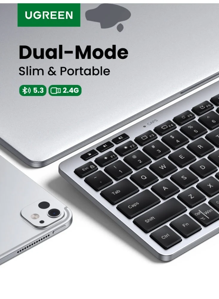 Wireless Keyboard with English & Arabic Layout Dual Mode Bluetooth & 2.4G USB Multi-Device Connectivity for Laptop and Desktop (Grey) qor24