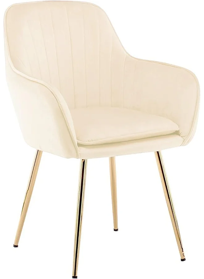 Poppins Home Luxury Velvet Dining Chair with Gold Metal Legs for Living Room (Beige) tk2nz