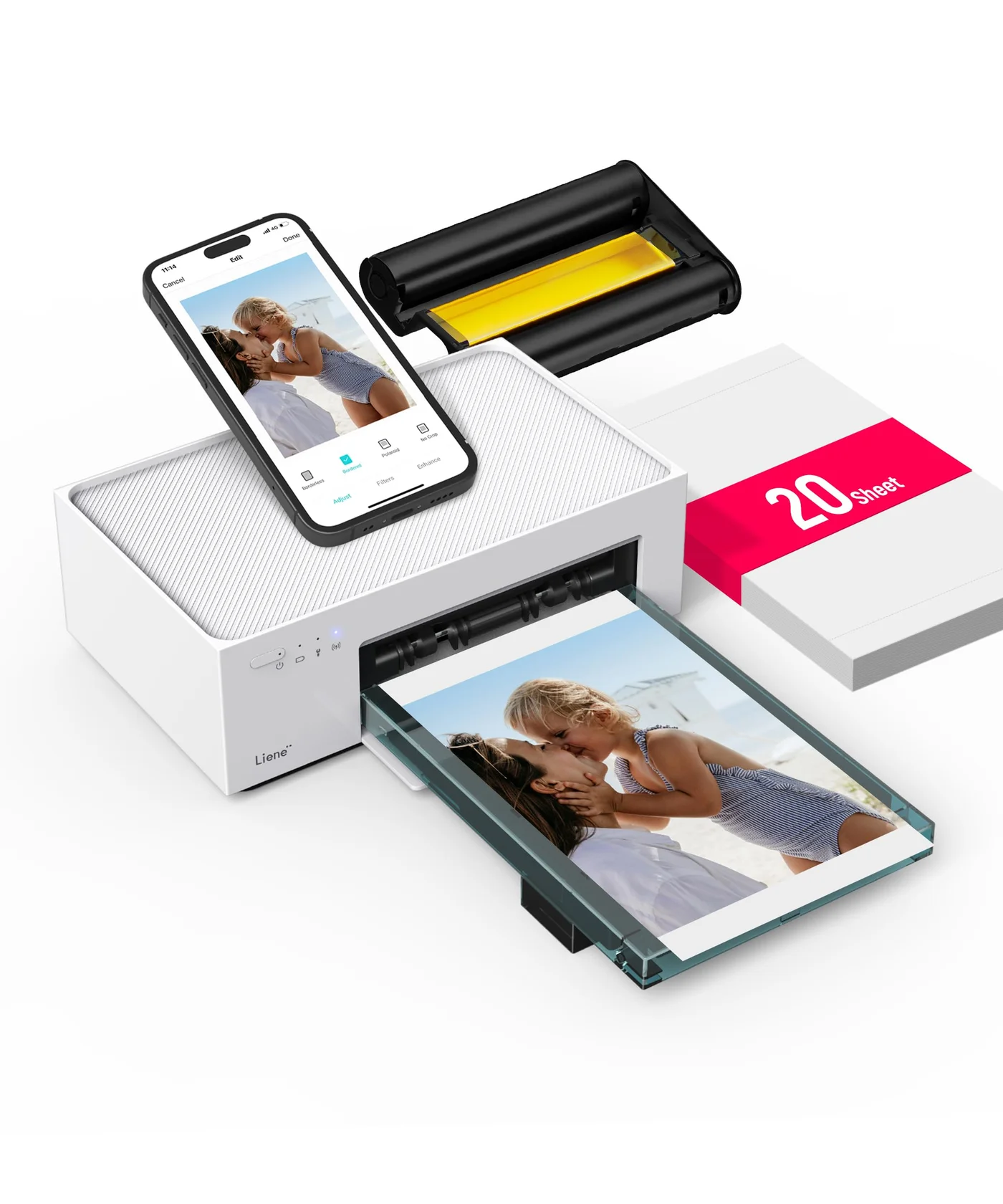 Premium Portable Photo Printer 4x6 Inch Wireless Instant Thermal Dye Sublimation Printer for Smartphone (White, 20 Sheets) lp6wn