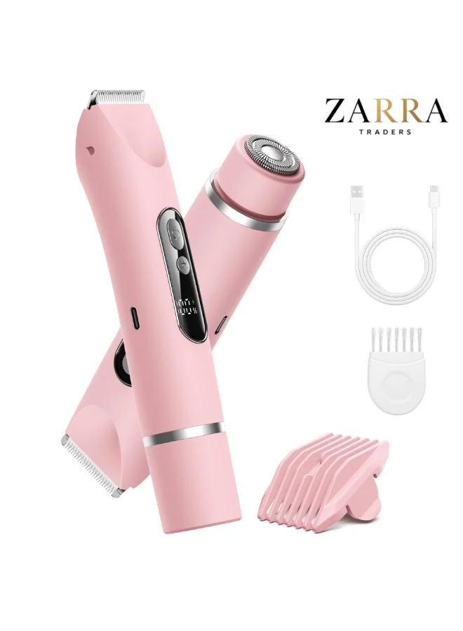 Zarra Traders Electric Bikini Trimmer and Facial Hair Remover for Women, Dual Head Waterproof Rechargeable Lady Shaver (Pink) lnoag