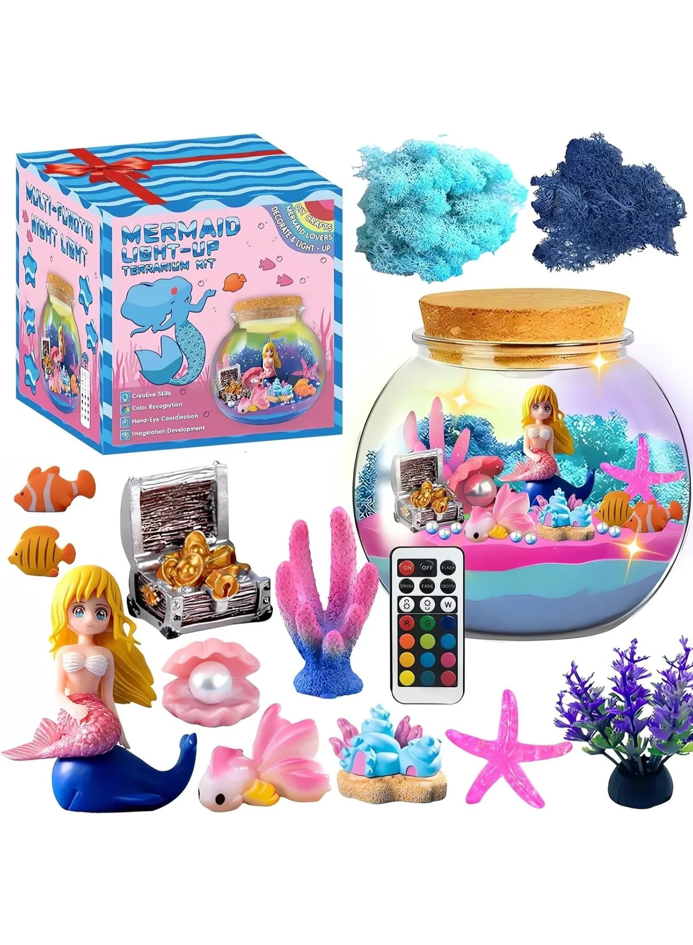BaytEasy Mermaid Terrarium Kit DIY Arts and Crafts Set with LED Night Light and Remote Control (For Kids, 1 Set) 943bh