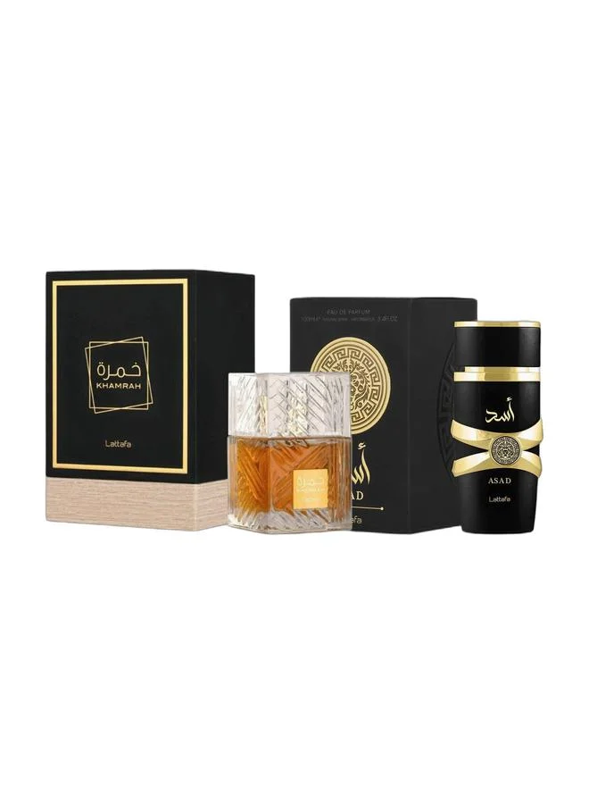 Lattafa Asad For Men and Khamrah Unisex Eau De Parfum Fragrance Set (2 x 100 mL) gh1pg