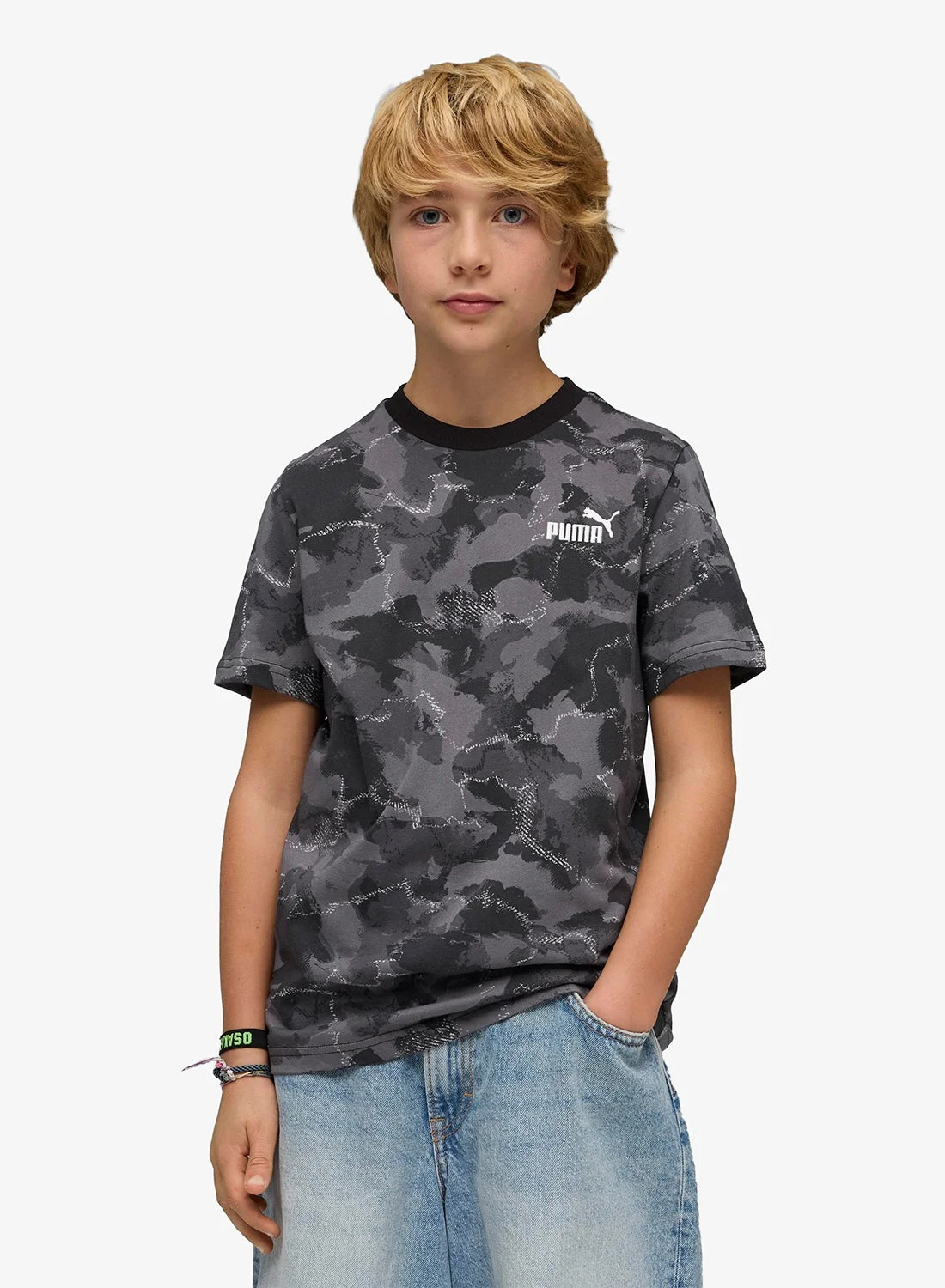 Sport Essential Camo Printed T-Shirt Premium Breathable Athletic Apparel for Kids (Multicolor, 140 cm) n3vaa
