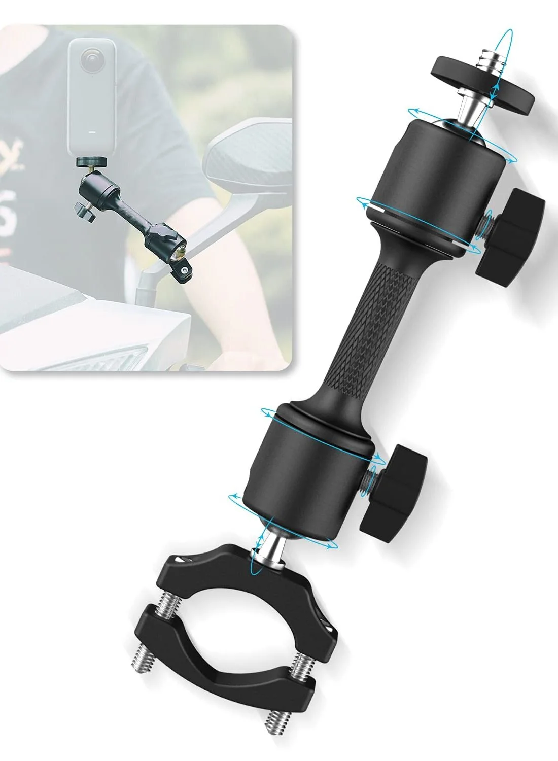 SYOSI Double Ball Joint Motorcycle Camera Mount Adjustable Rotating Bracket for Action Cameras (Black) 8xtc7