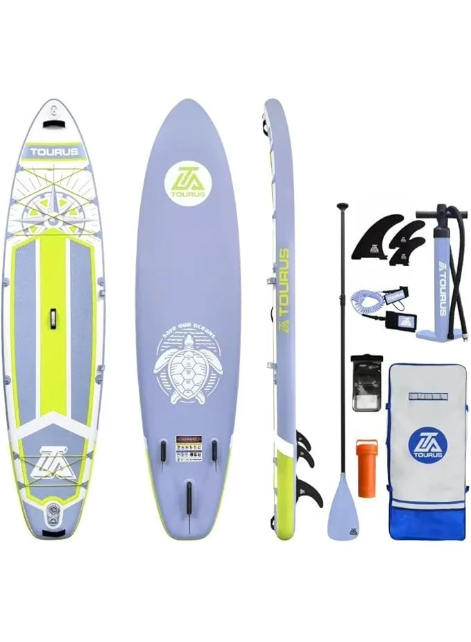 TOURUS Inflatable Stand Up Paddle Board Premium Wide SUP Set with Adjustable Aluminium Paddle and Carry Backpack (350cm x 84cm x 15cm) xl2ca