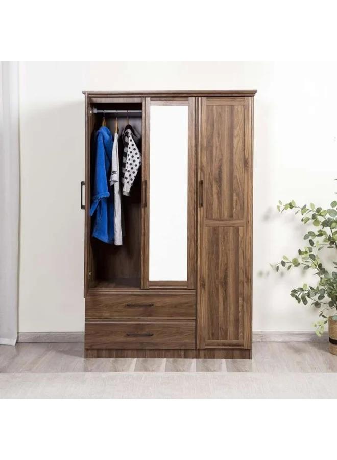 Pan Home Malathi Kids 3-Door Wardrobe with Mirror and 2 Drawers (Walnut, 180x120x50 cm) n4jmi