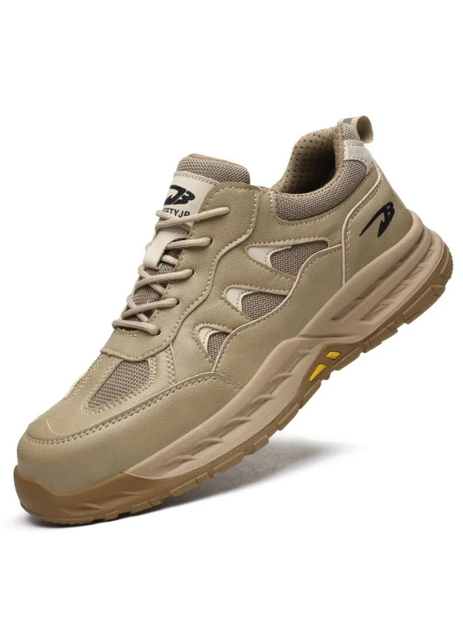 9KSAFETYJB Steel Toe Safety Shoes Breathable Industrial Work Footwear Anti-Puncture Lightweight Construction Sneakers (Khaki) g7c0d
