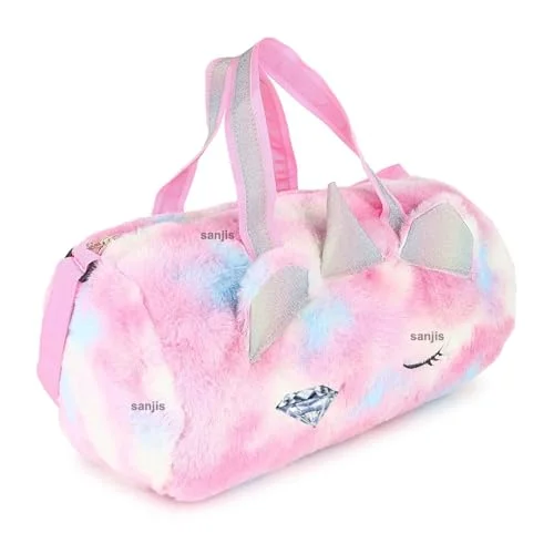 Sanjis Enterprise Cartoon Fur Duffel Bag Soft Plush Travel Tote for Kids (Pink, 35 cm x 20 cm) m3zzi