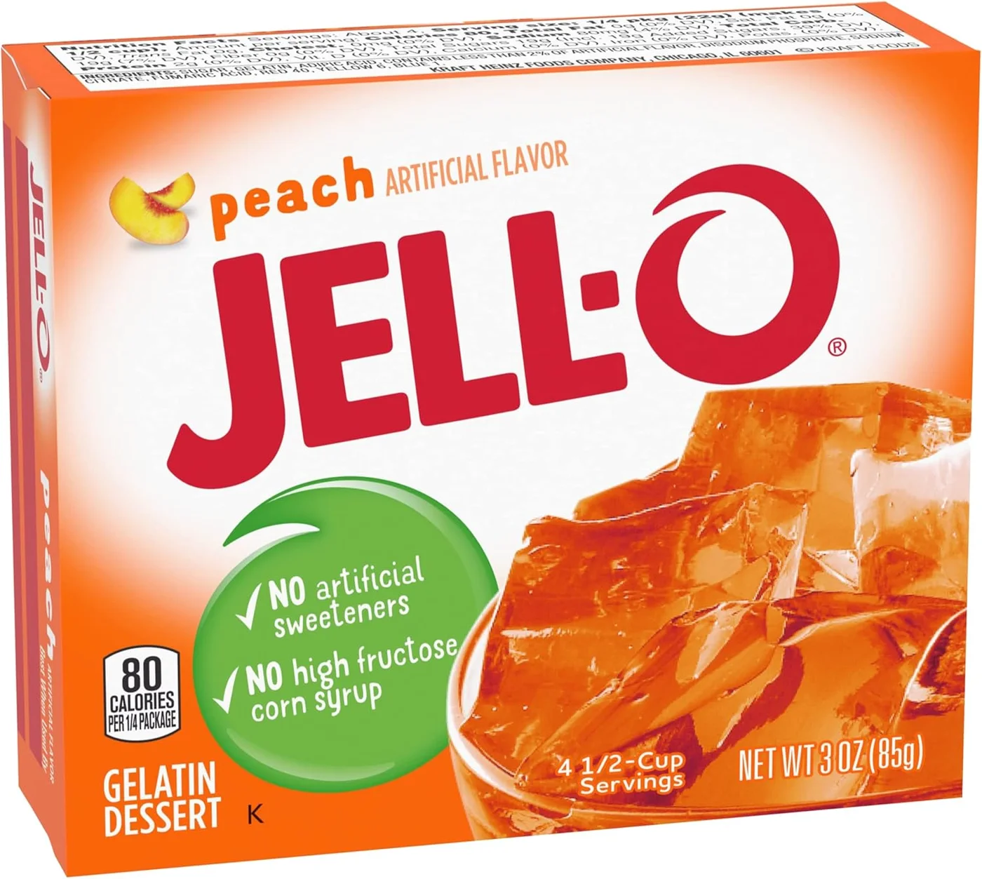 Peach Gelatin Dessert Mix Premium Fruit Flavored Sweet Cares For (Pack of 6, 85 g each) zee1m