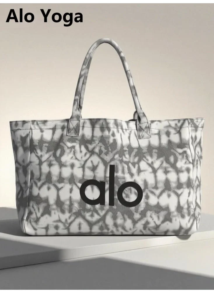 Premium Canvas Shoulder Bag Large Capacity Tote for Sports Fitness and Daily Shopping (Gray, 45x35x15 cm) 1hebg