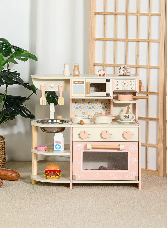JSAITOYS Wooden Kitchen Play Set Coffee Machine and Stove Interactive Educational Toy for Kids 2riyn