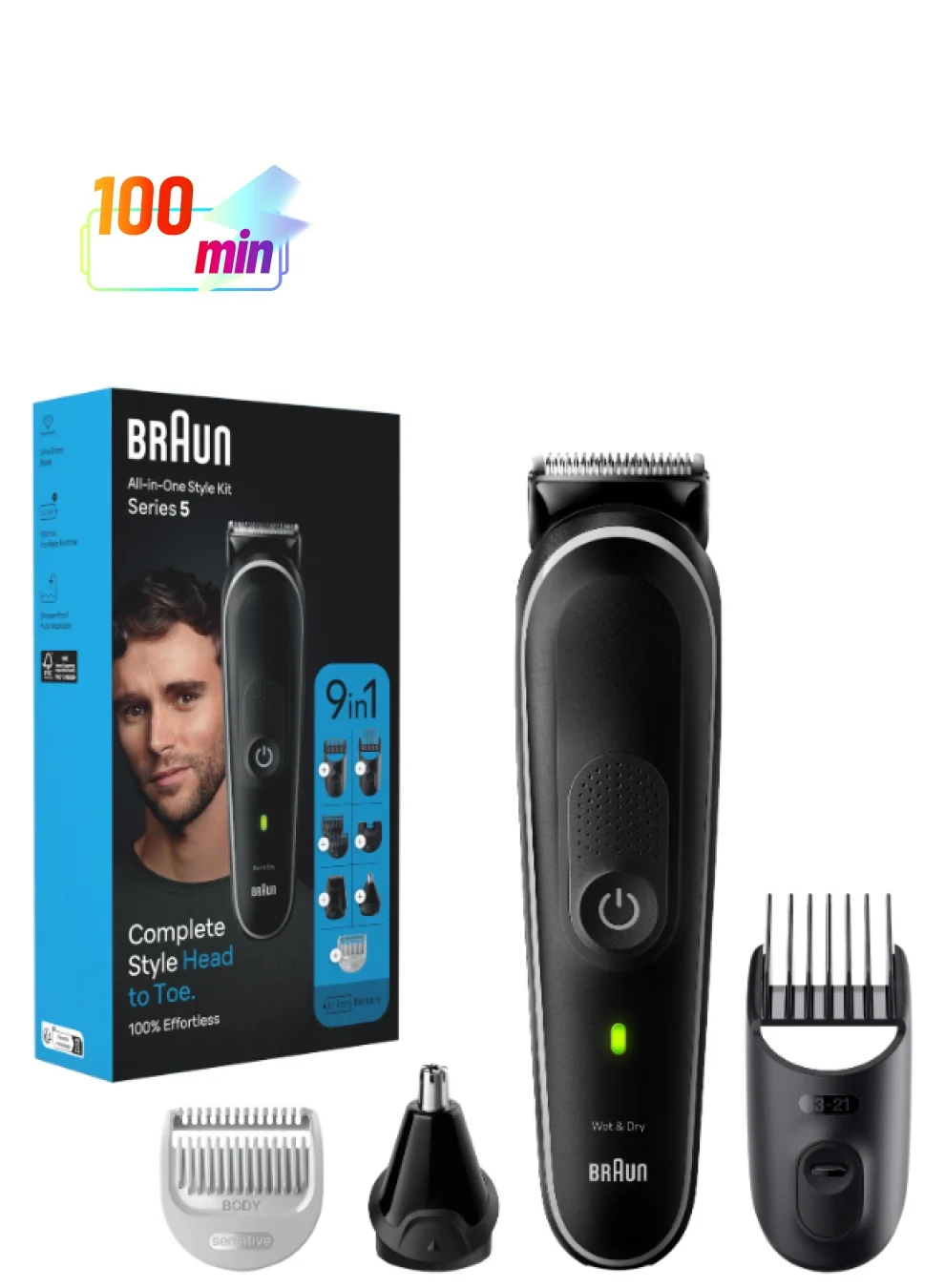 Premium 9-in-1 Multi Grooming Kit Precision Trimmer for Face and Body (Grey, 1 Piece) mlogq