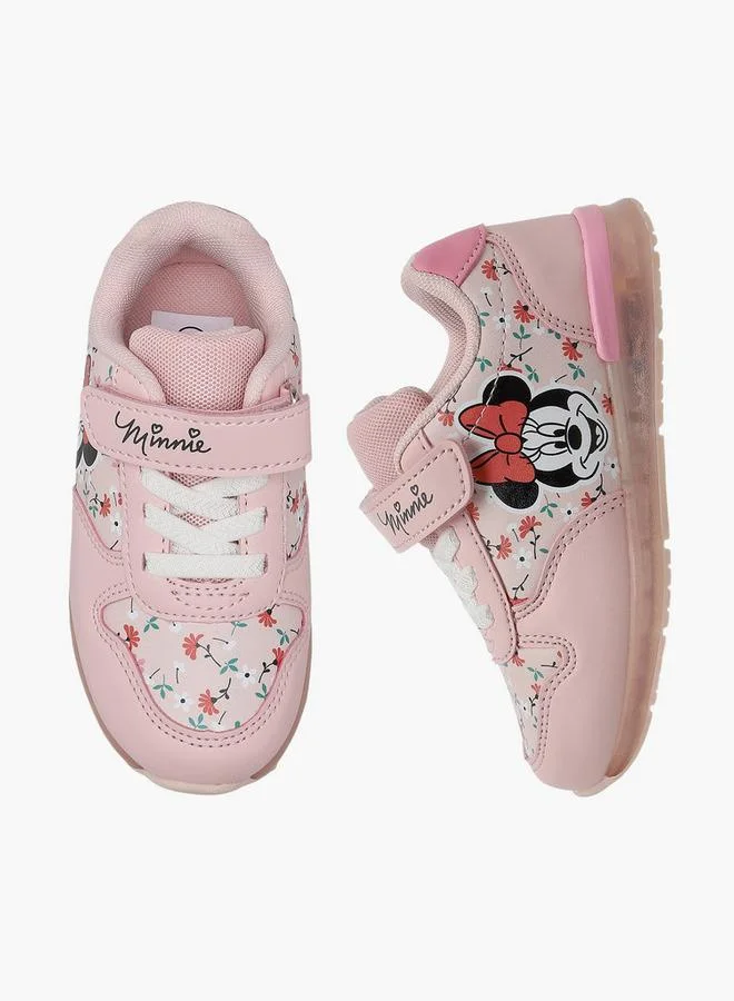Cartoon Girls Hook & Loop Ankle Sneakers Lightweight Breathable Casual Footwear (Pink, 20 cm) jr57r