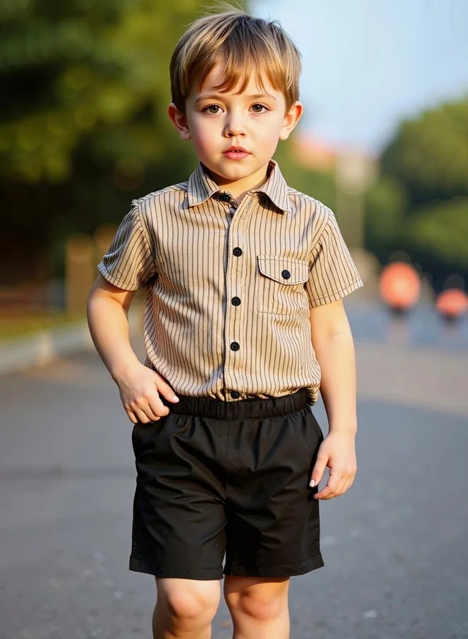Take Two Boys Striped Short Sleeve Shirt And Shorts Set Premium Cotton Casual Summer Outfit (Kids) b5c8n