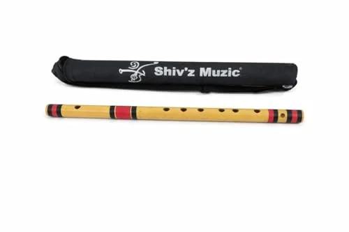Shiv'z Muzic Professional Bansuri Flute (C Natural Medium, 48 cm) Right Handed Traditional Bamboo Woodwind Instrument e3swz