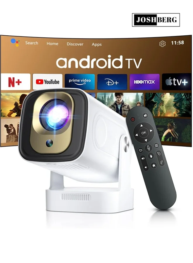 Joshberg 4K Smart Projector Native 1080P Portable Home Cinema with WiFi 6 Bluetooth 5.4 Auto Keystone 180¡ã Rotatable (White, 35-130 inch) onaz4