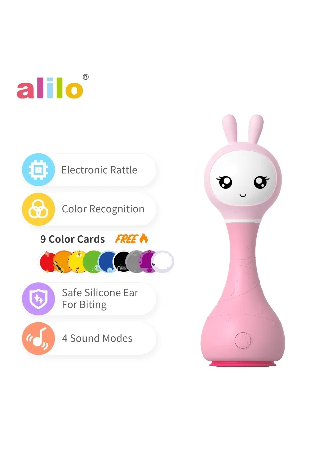 Interactive Musical Bunny Rattle with LED Lights and Sound Effects (Pink, 15 cm) o7f3w