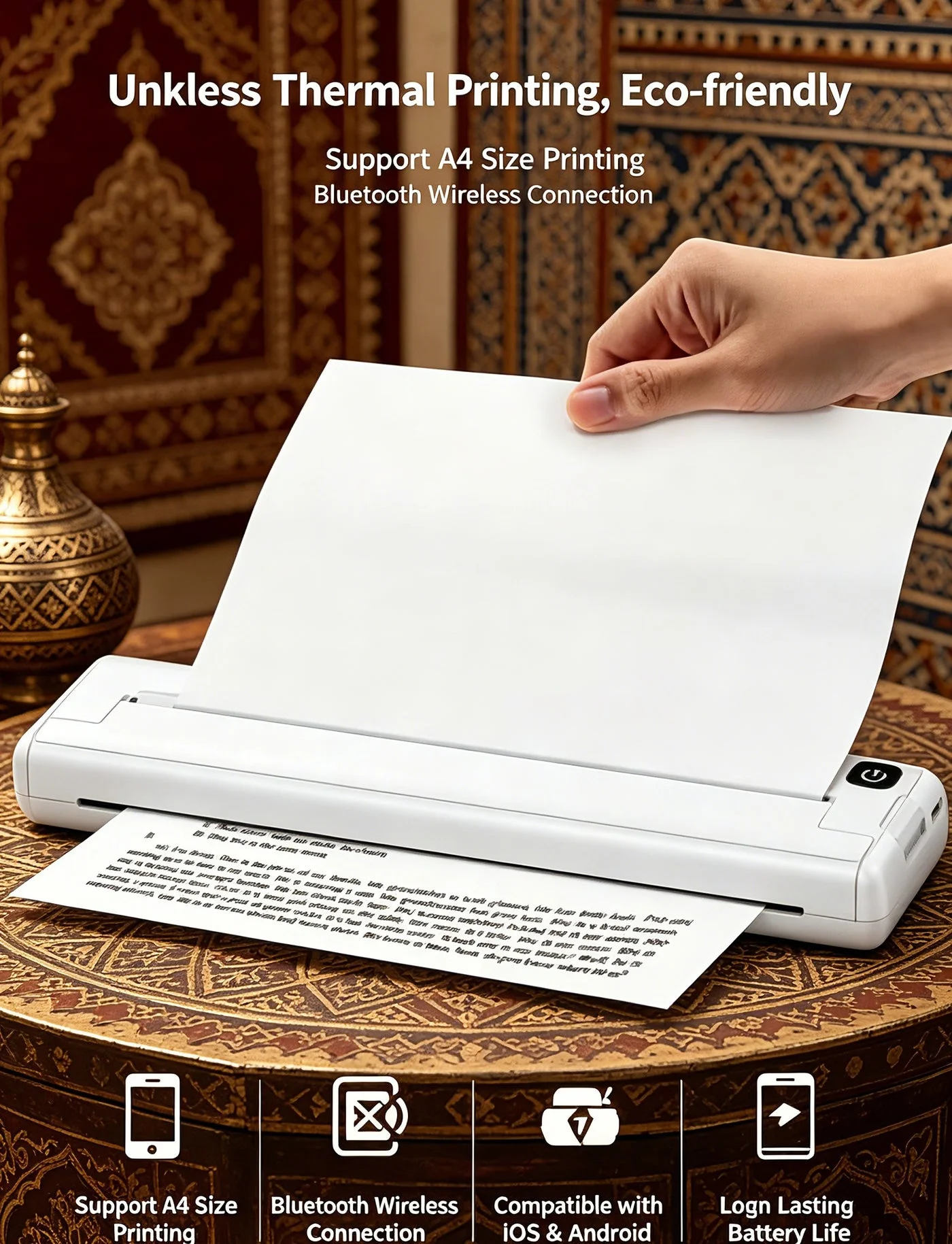 Verdant Reverie X8 Portable Thermal Printer A4 Mobile Document Printer Wireless Bluetooth Connectivity for Office and Travel (200DPI) acxse