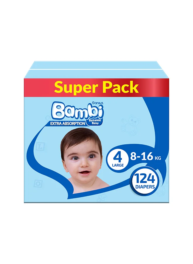 Sanita Bambi Premium Baby Diapers Size 4 (8-16kg) Super Pack (Pack of 2) gcg77