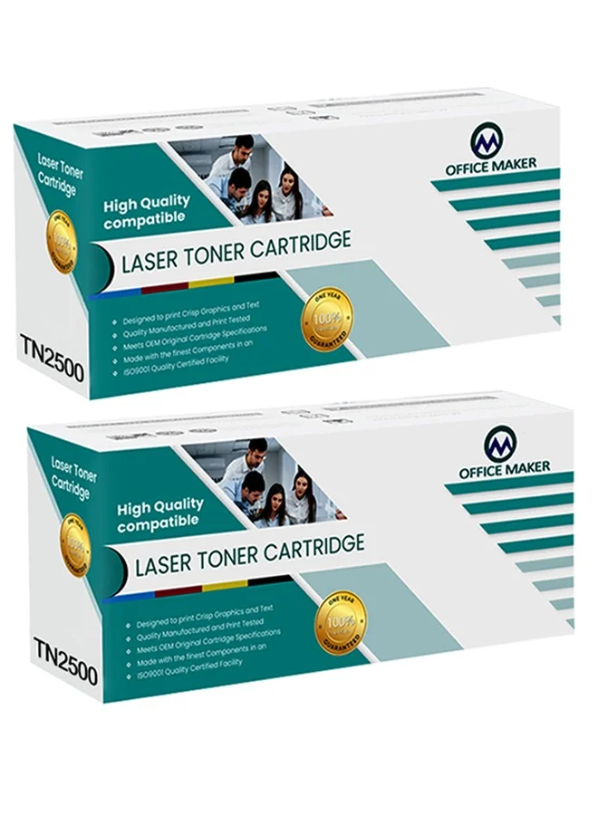 Office Maker TN-2500 High Yield Toner Cartridge Replacement for Laser Printers (Black, 2-Pack) wkzm2