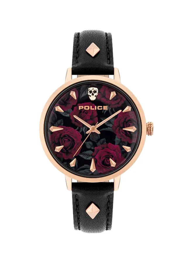 POLICE Miona Analog Wrist Watch for Women Round Dial with Leather Band (Black, 42 mm) hxgvg
