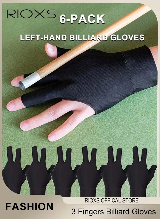 RIOXS 3-Finger Billiard Gloves Professional Non-Slip Snooker Cue Sport Wear for Men and Women (6 Pieces, One Size) unl90