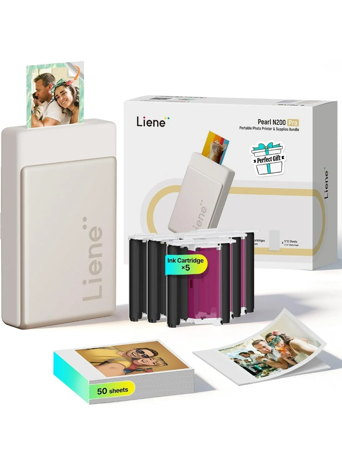 Portable Instant Photo Printer Wireless Bluetooth Sticker Maker for Smartphones (Golden, 2x3 Inch, 50 Sheets) dy5oi