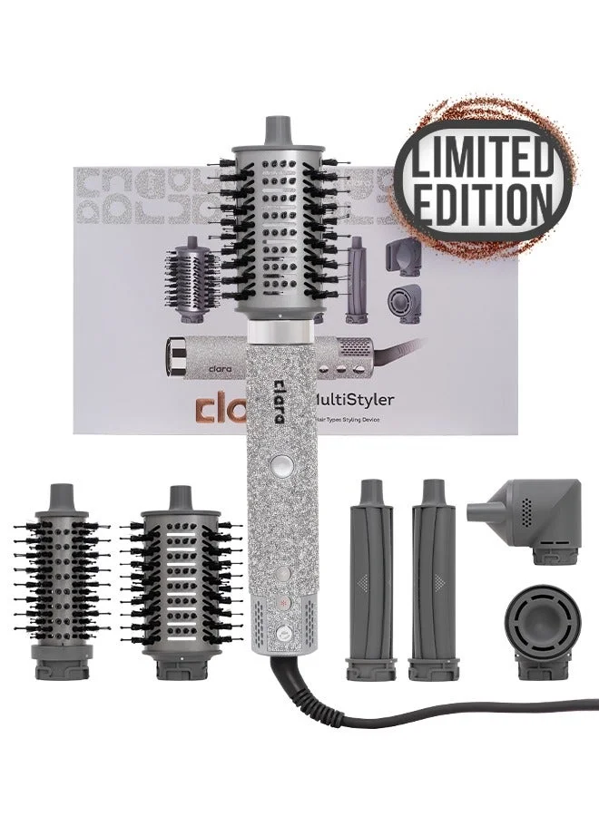 CLARA 6-in-1 Multi Hair Styler Tool with Auto-Wrap Curlers and Ionic Blow Dryer (Silver, 1500W) nvuit