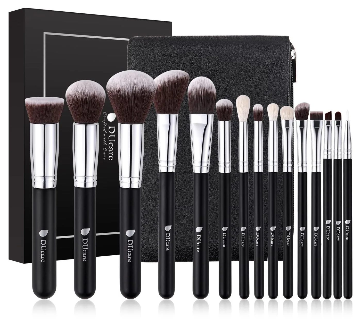 DUcare Professional Makeup Brush Set (15-Piece) with Travel Case for Foundation and Eye Application efknd