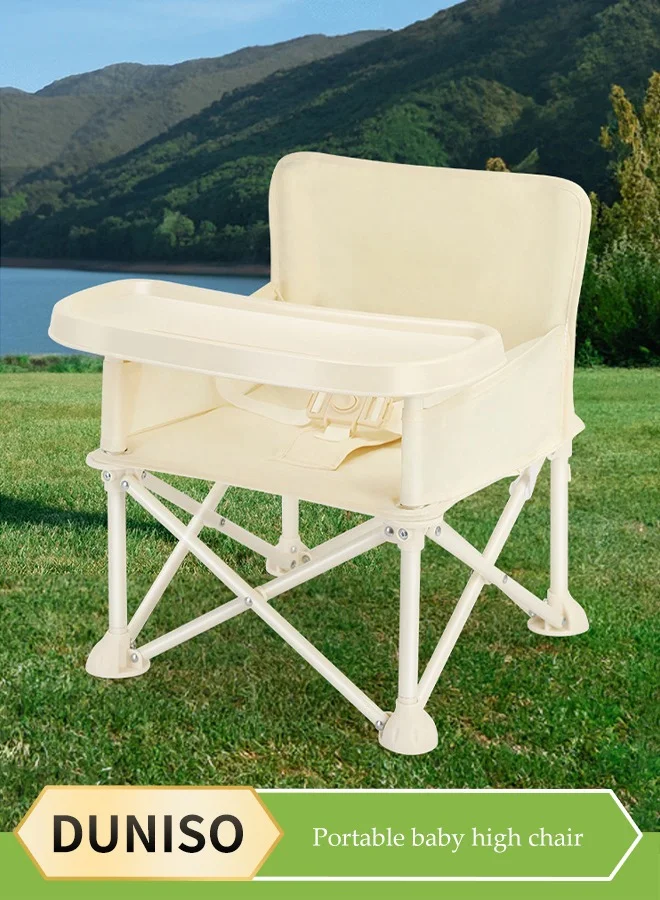 DUNISO Portable Baby Travel Booster Seat with Detachable Tray and Safety Belt (Beige, Compact) hgdqp