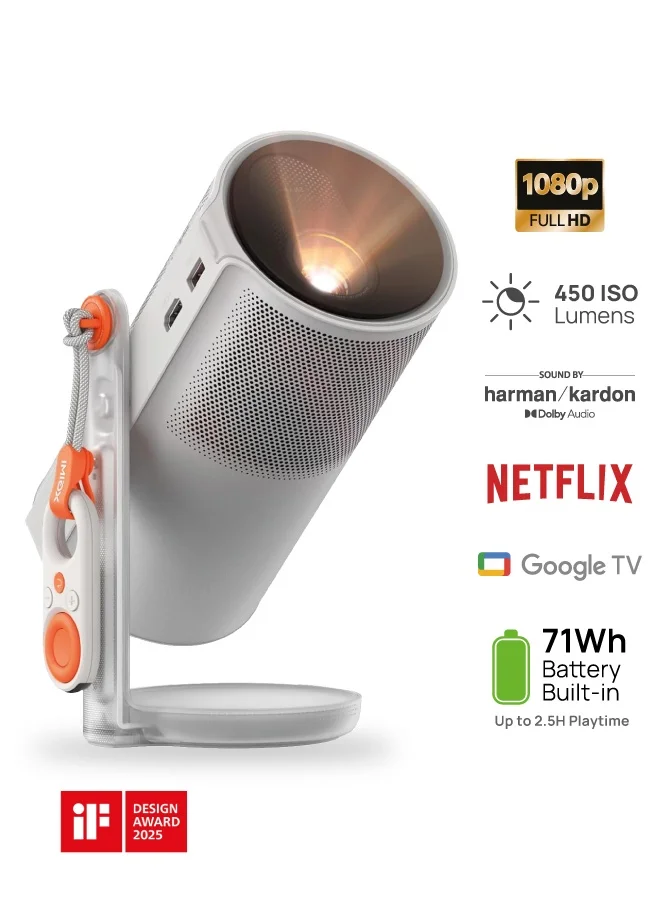 Portable Full HD Smart Projector with 360 Degree Stand and Dual Speakers for Home and Outdoor Use (450 ANSI Lumens) cy87k