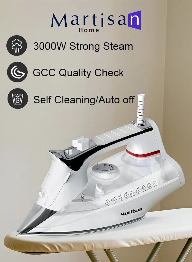 Martisan 3000W Steam Iron with Nano Ceramic Soleplate and 400ml Water Tank (White) jyo8h