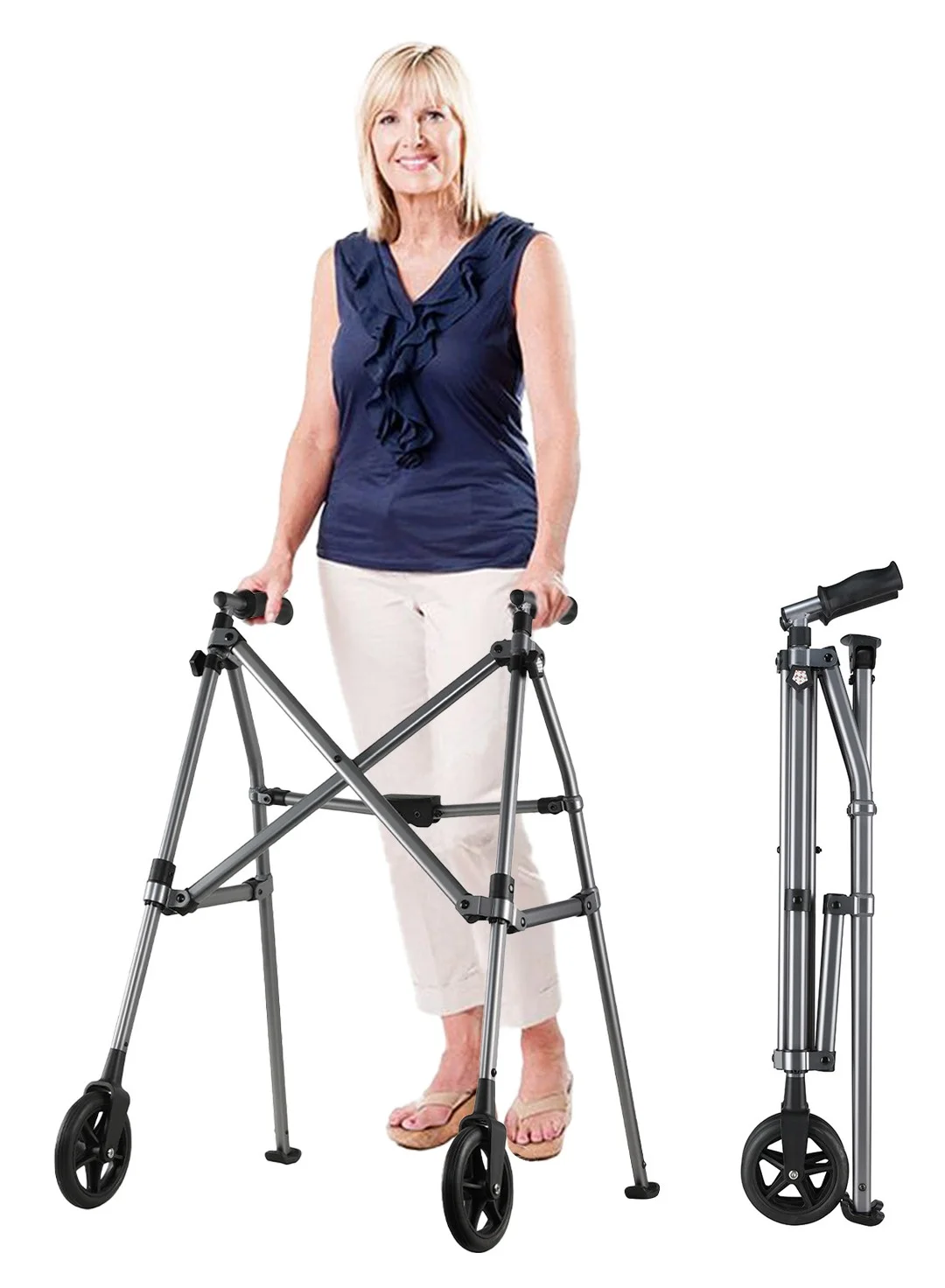 XiuWoo Lightweight Foldable Roller Walker with 6 Inch Wheels for Seniors and Adults (Adjustable Height) 5n145