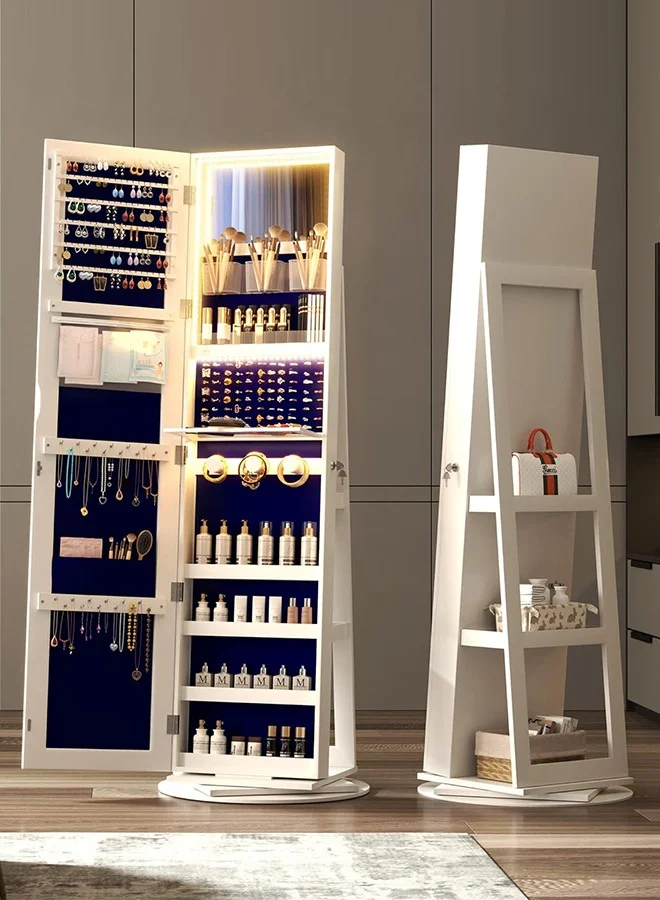 JCB CHIC LED Jewelry Armoire with 360¡ã Rotating Full Length Mirror and Lockable Storage Cabinet (White, 160 cm) 8zygh