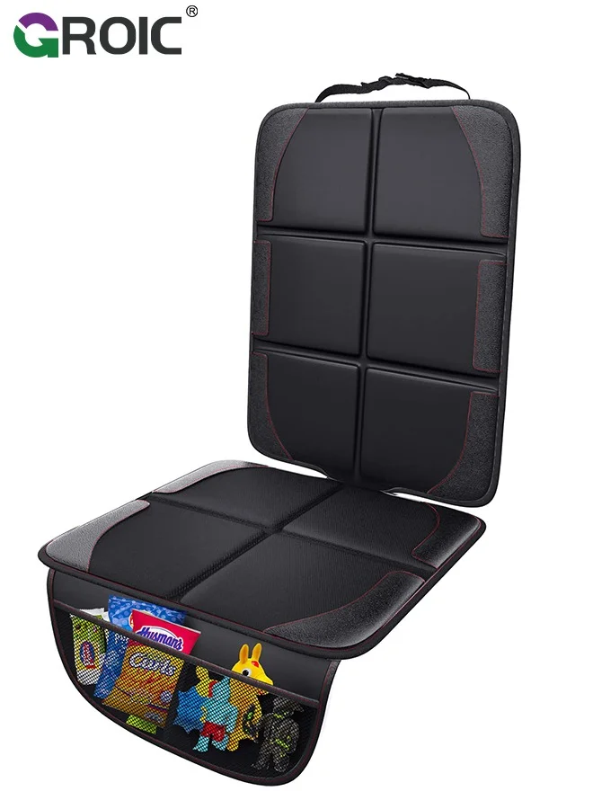 GROIC Car Seat Protector Waterproof 600D Fabric Cover with Non-Slip Backing and Storage Pockets for SUV Sedan Truck (Black, 1 Piece) jix56