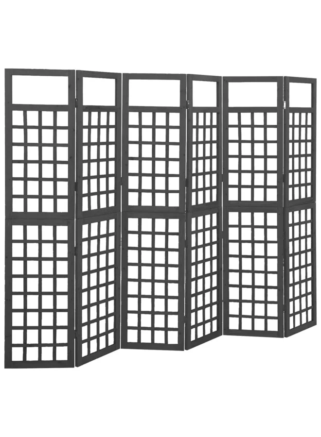 6-Panel Room Divider Trellis Solid Fir Wood Privacy Screen (Black, 242.5x180 cm) e4mw6