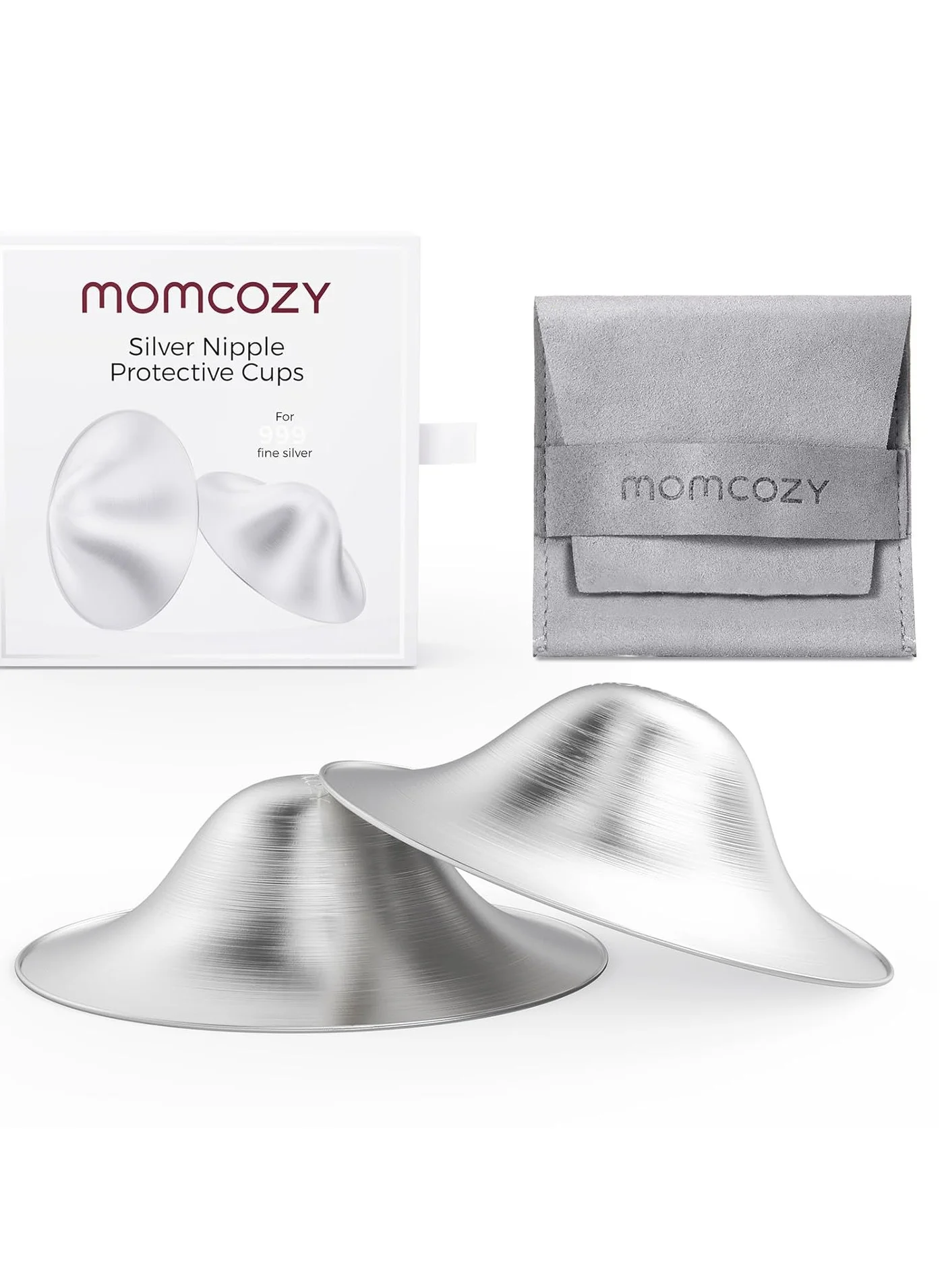 Premium 999 Silver Nursing Cups for Breastfeeding Comfort, Hole-Free Design, Reusable Nipple Shields for Nursing Mothers (Silver, 2-Pack) 8v345