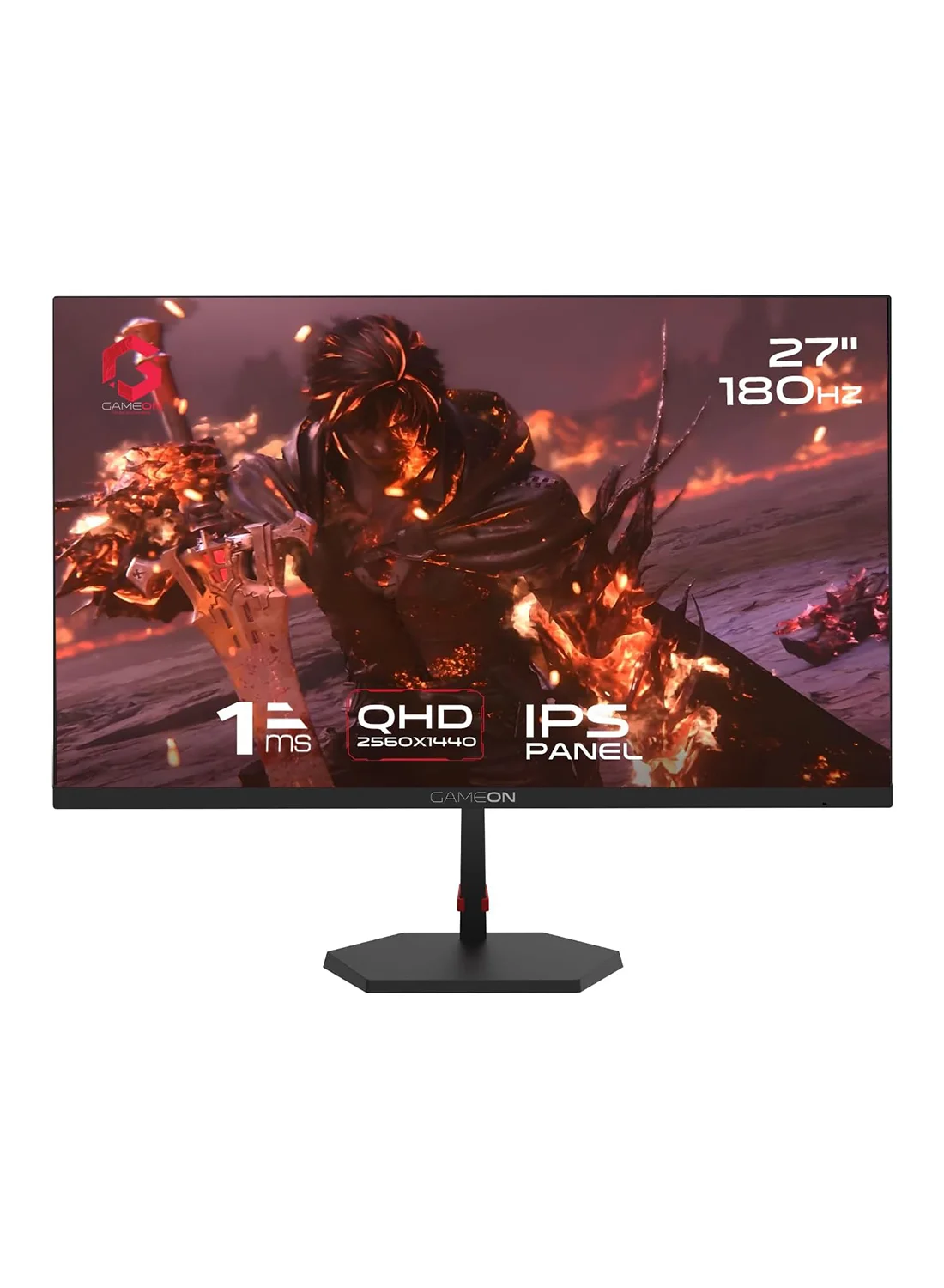GAMEON 27 Inch QHD Gaming Monitor, 180Hz IPS Display, 1ms Response Time, HDMI 2.1, Flat Screen, 2560x1440 Resolution (Black, 27 Inch) 5ild2