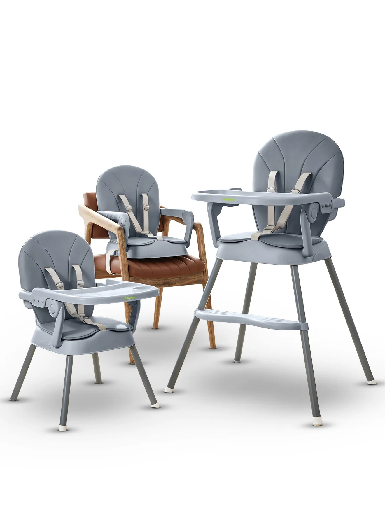 BAYBEE 3-in-1 Convertible Baby High Chair with Adjustable Height and Safety Tray (Grey, 6 Months to 3 Years) s2dtx