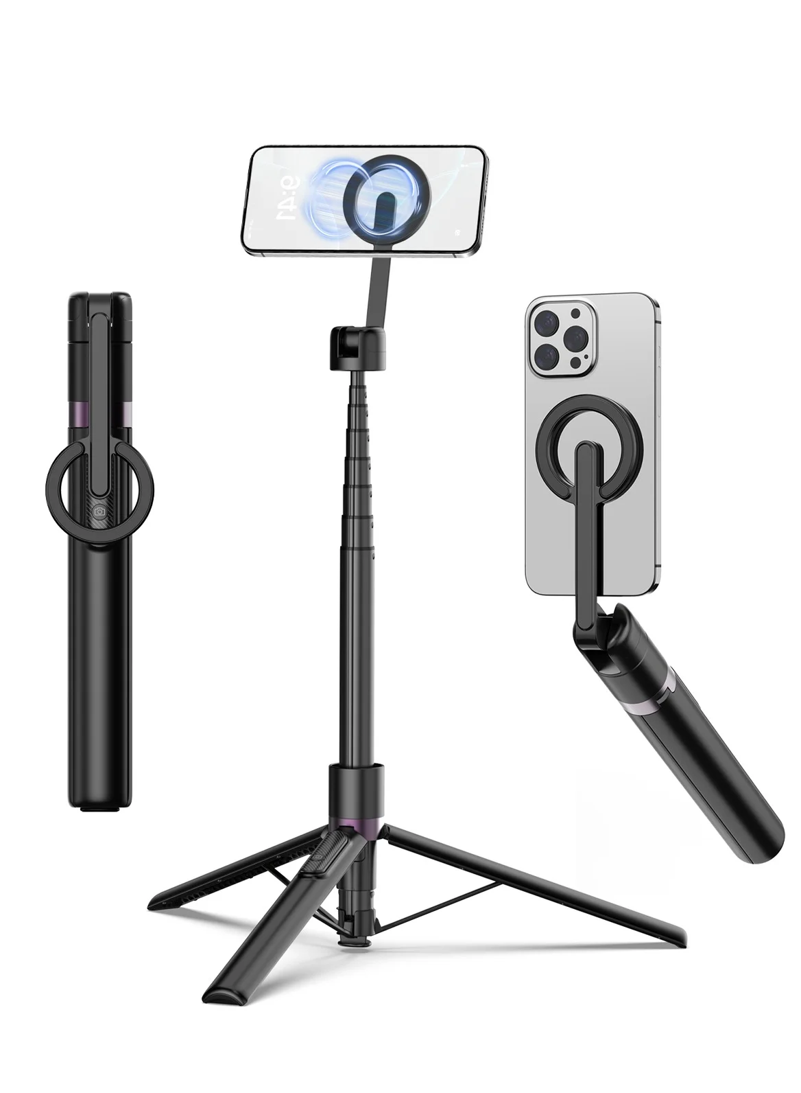 TONEOF Magnetic Selfie Stick Tripod (173 cm) Premium Aluminium Retractable Phone Holder with Remote Control for Travel mwh87