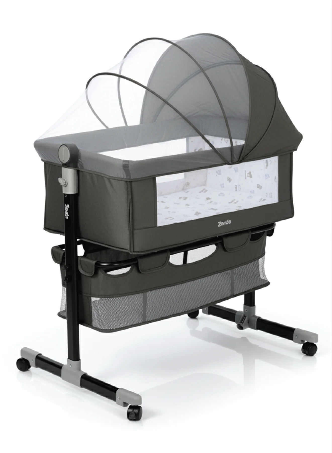 Zenito Portable Baby Bassinet Bedside Crib with Storage Basket and Mosquito Net (Dark Grey, Newborn) jnukj
