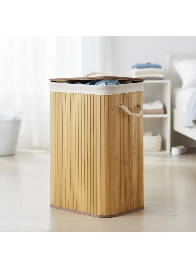 Hanaiette Bamboo Laundry Basket with Lid, Foldable Natural Clothes Hamper with Handles, Large Family Organizer (60cm High) 8a2i5
