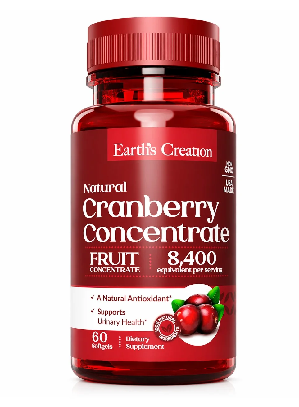 Earth's Creation Cranberry Concentrate Premium Urinary Health Support (60 Capsules) 83d7l