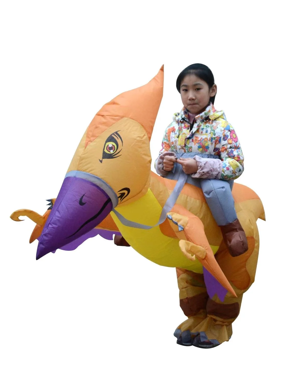 Inflatable Dinosaur Costume for Kids Premium Polyester Suit (Orange, One Size) 0yvnc