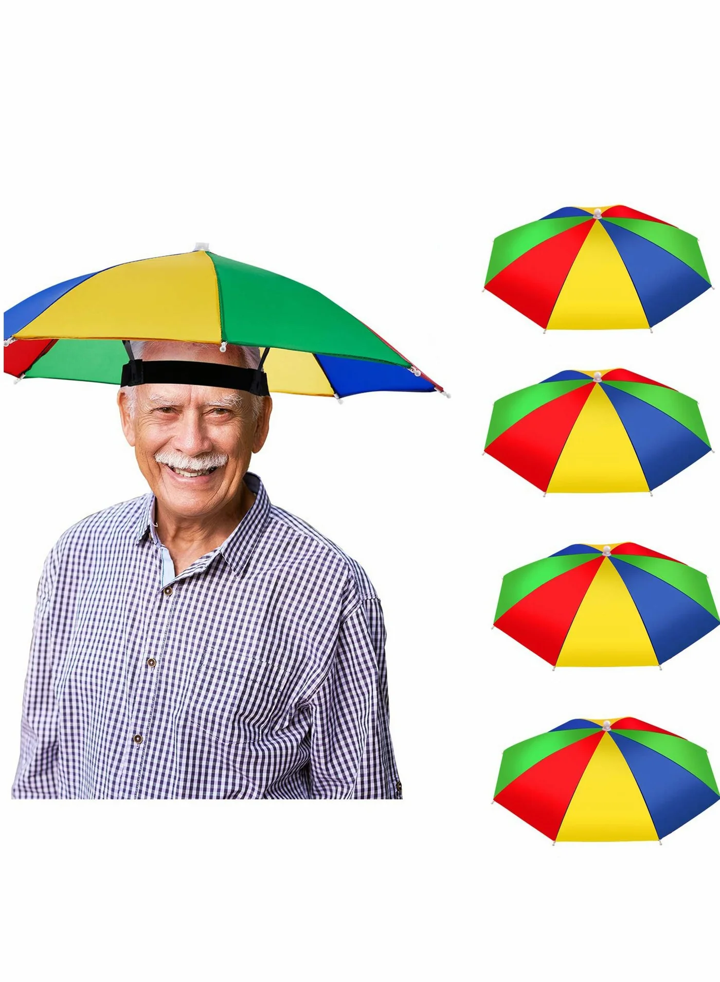 KASTWAVE Hands-Free Umbrella Hat Rainbow Sun Protection Cap (4 Pack, 50 cm) f7mxi