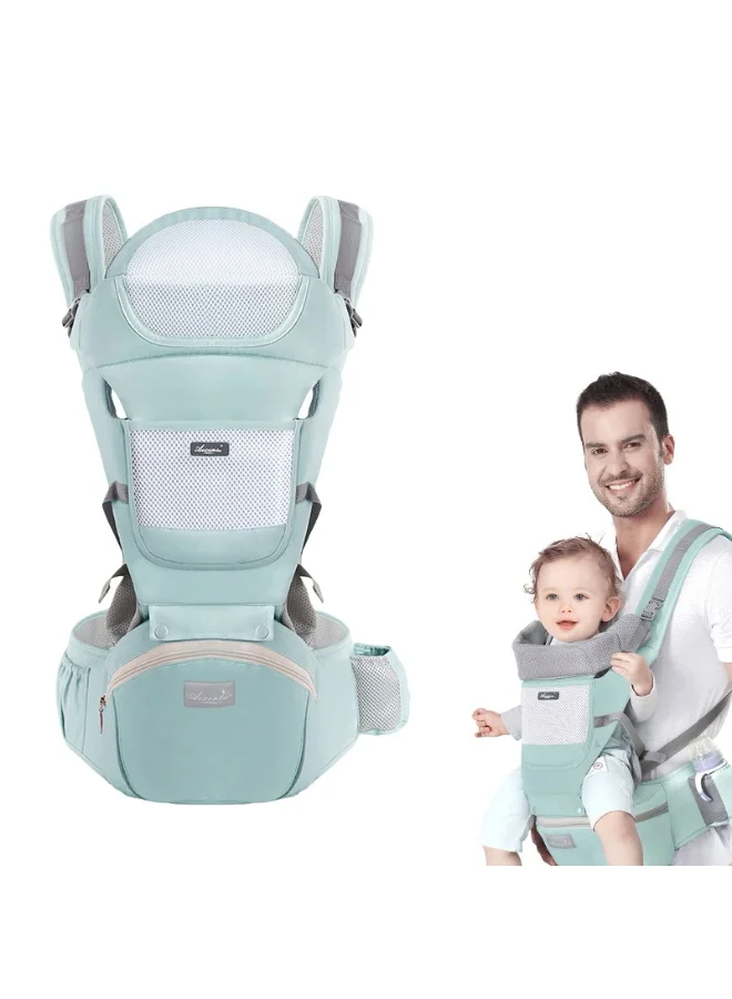 Toriseek Ergonomic Baby Carrier with Hip Seat 9-in-1 Multi-Functional Backpack for Newborn to Toddler (Grey, One Size) puq9o